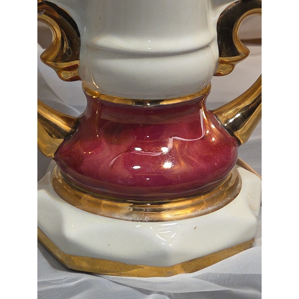 Victorian Style Lamp Worrall Roses Swans Gilded Ceramic 1940s Signed  Wescal Wrk - Picture 6 of 13